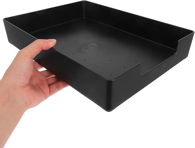PRETYZOOM A4 Black Desk Organizer Storage Box, Stackable File and Document Tray with Partition, Office and Home Desktop Filing Supply Container