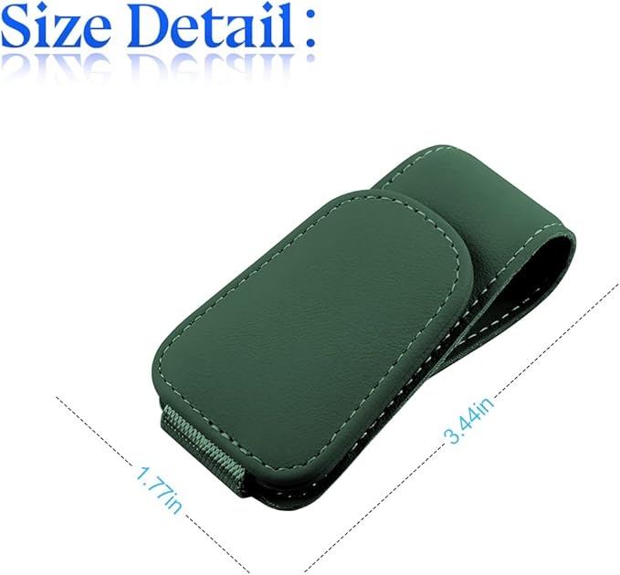 zipelo Sunglasses Holder for Car Sun Visor, 2 PCS Magnetic Leather Eyeglass Hanger, Sun Glasses Mount Clip on Visors, Ticket Card Cash Organizer, Auto Interior Accessories (Black Green)