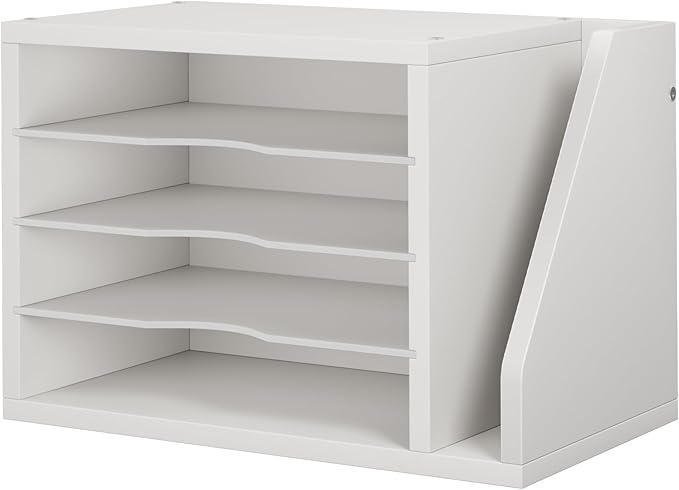 Creso hom Mail Sorter, File Organizer Desktop, Wood Desk Organizer with 3 Adjustable Shelves, Mail Holder for Office, Home, Letter Sorter File Holders for Envelopes, Mail Supplies Magazines, White
