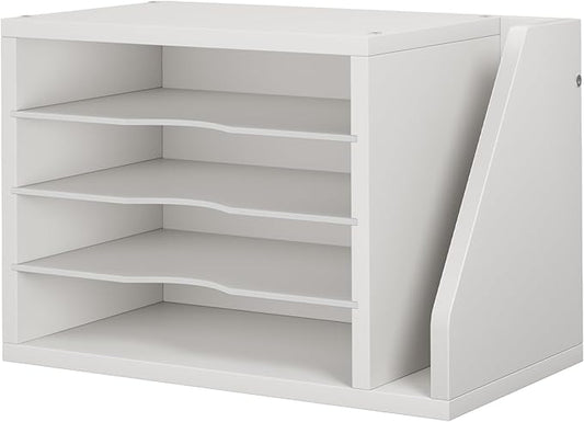 Creso hom Mail Sorter, File Organizer Desktop, Wood Desk Organizer with 3 Adjustable Shelves, Mail Holder for Office, Home, Letter Sorter File Holders for Envelopes, Mail Supplies Magazines, White