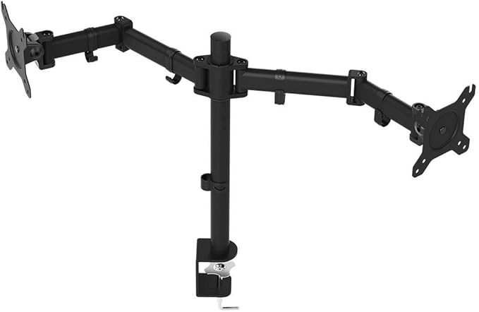 Monoprice Essential Dual Monitor Articulating Arm Desk Mount - for Displays 13in to 27in, VESA 75x75 to 100x100, Max Weight Capacity 17.6 Lbs Each Screen, Cable Management, Rotating, Black