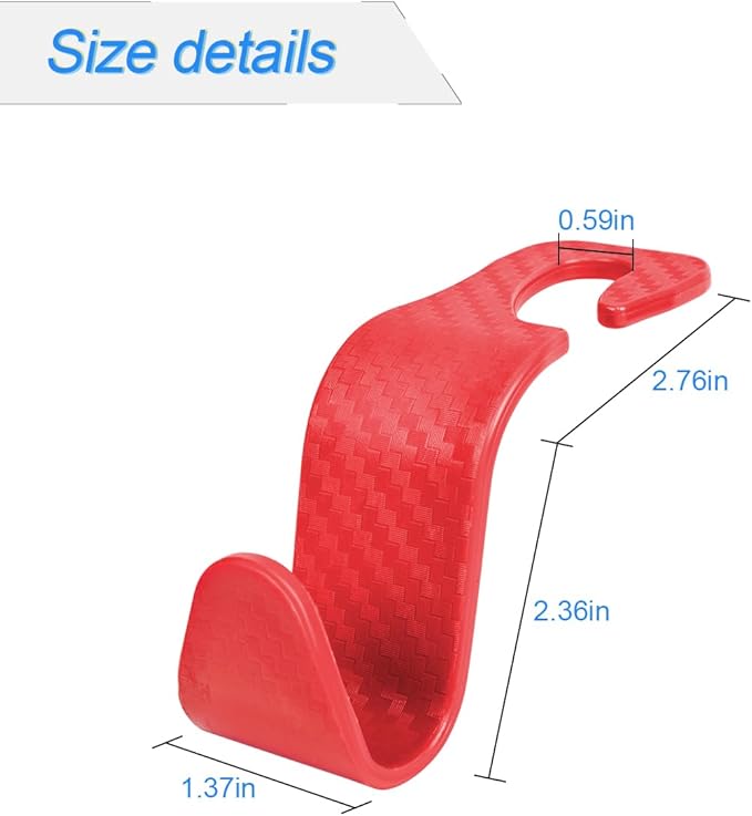 Osilly Car Seat Headrest Hook, 4 Pack Auto Seat Hanger Storage Organizer for Purse Handbag Coats Grocery Bags, Car Interior Accessories, Universal Vehicle Backseat Plastic Hanging Hook (Red)