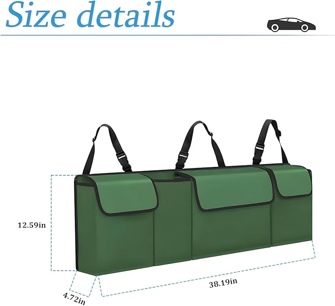 AUCELI Car Trunk Organizer, Backseat Hanging Large Storage with Adjustable Straps, Waterproof Collapsible Cargo Bag with 4 Pockets, Sturdy Space Saver Frees Trunk Floor for SUV, Truck, MPV