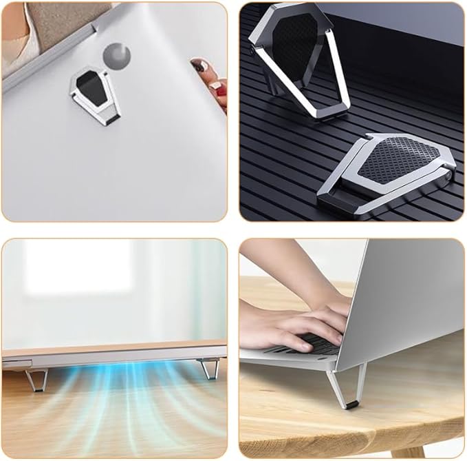 Angoily Portable Foldable Laptop Stand 4-Pack Ergonomic Invisible Computer Riser with Self-Adhesive Feet Cooling Pad for Desk Travel and Office