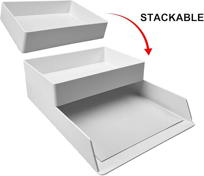 Amazon Basics Rectangular Plastic Desk Organizer with Storage Trays, Accessory Tray, Drawer Organizer, 9.4 x 6.7 x 2 inch, White