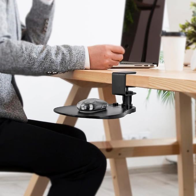 EHO Clamp on Mouse Platform, Clip on Pad Rotating 360 Degree, Ergonomic Mouse Tray Attachment, Mouse Pad, Slide Out Tray, Suitable for 1.5" Thickness Desk, for Home Office Desk Organizer (Platinum)