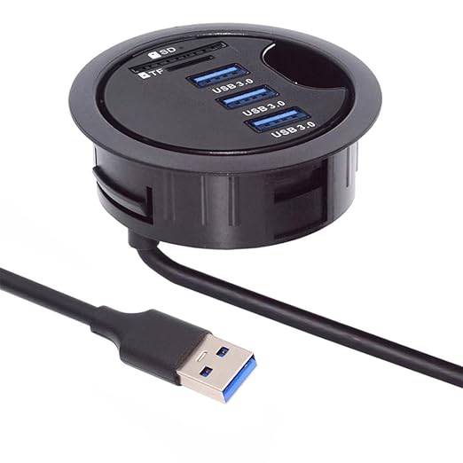 Cablecc 3 Port USB 3.0 Hub SD TF USB Splitter 60mm Desk Grommet Dock Station Micro-SD Card Reader for Desktop PC Desk(SD TF USB 3.0)