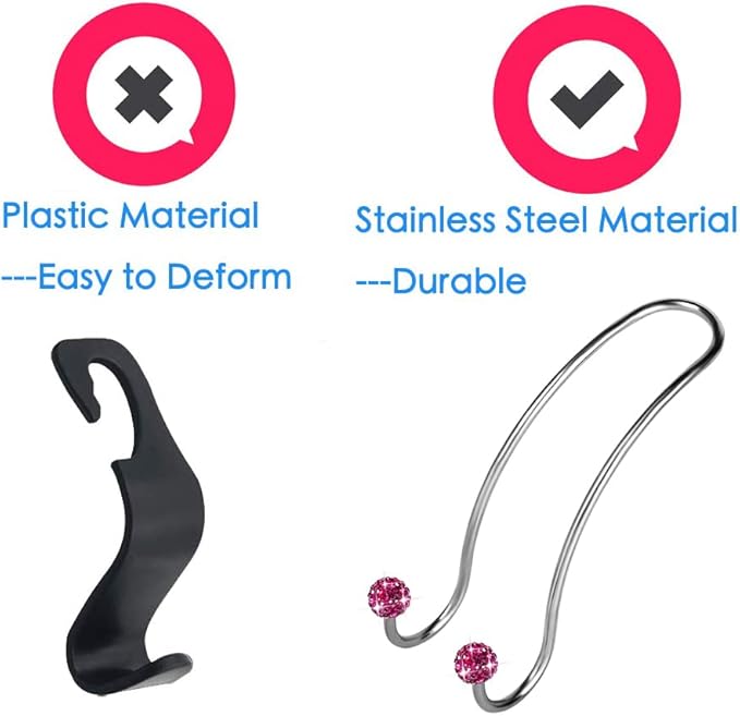 SAVORI Auto Hooks Bling Car Hangers Organizer Seat Headrest Hooks Strong and Durable Backseat Hanger Storage Universal for SUV Truck Vehicle 2 Pack (Fuchsia)