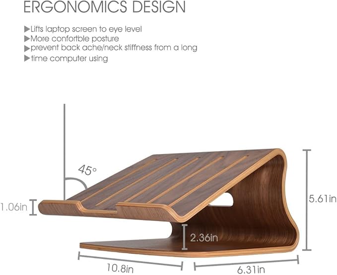 SAMDI Laptop Stand Wood, Wooden Cooling Computer Holder, Notebooks Desktop Mount for MacBook Air, Pro 13 15, iPad Pro 12.9, Dell XPS, Surface, Chromebook 11 to 17 (Walnut)