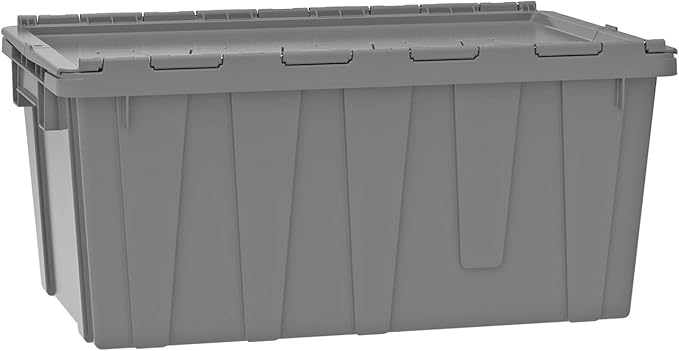 Buckhorn AR2717120202000 Industrial Plastic Stackable Storage Tote Container with Hinged Attached Lid, 27-Inch L x 17-Inch W x 12-Inch H, Red