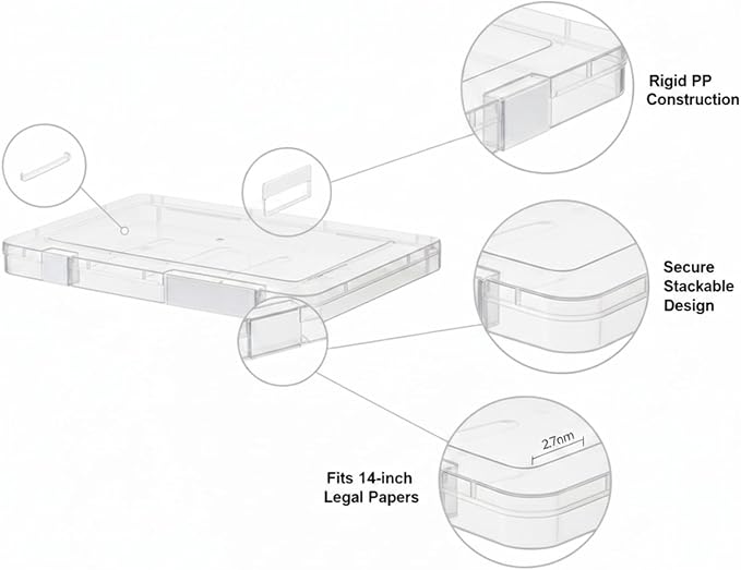 Easy-Access Stackable File Box with Lid, White PP Plastic Document Organizer for Legal Size Papers, Desktop Storage Bin (1 Pack)