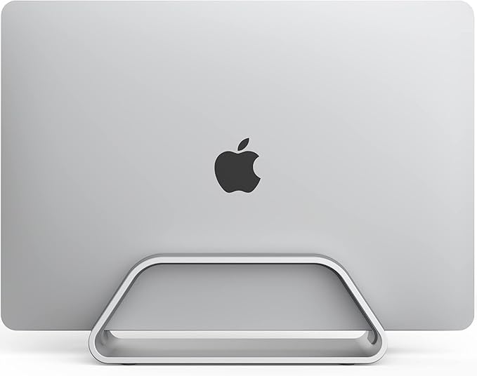 HumanCentric Vertical Laptop Stand Compatible with MacBook Pro and MacBook Air, Holder for Personal Computer Desk Stand, Aluminium, Exchangeable Inserts to Fit Different Device Models, Silver
