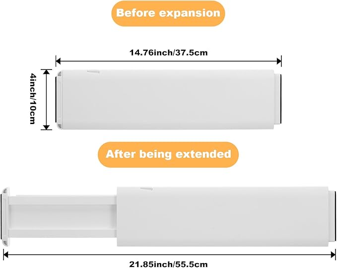 5 Pack Drawer Dividers, 4 Inch High Adjustable Dresser Drawer Organizers, Expandable from 14.8-22 inch Separators for Clothes, Kitchen, Office, Bathroom Organization, White