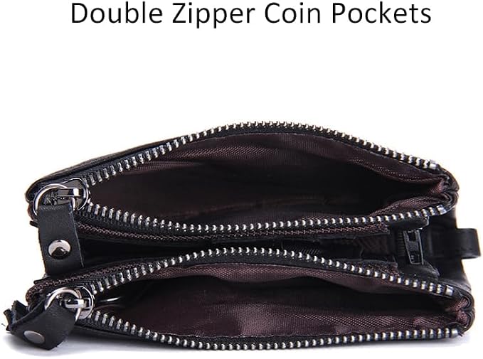 CONTACTS Soft Leather Wallet for Women and Men Small Bifold Coin Purse Double Zipper Card Holder with RFID Blocking (Black)
