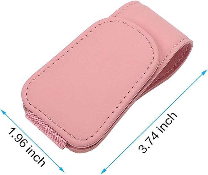 2 Packs Sunglass Holder for Car Sun Visor, Magnetic Eyeglass Hanger Clip for Car Visor, Leather Car Glasses Mount, Car Interior Visor Accessories (Pink-2Pcs)