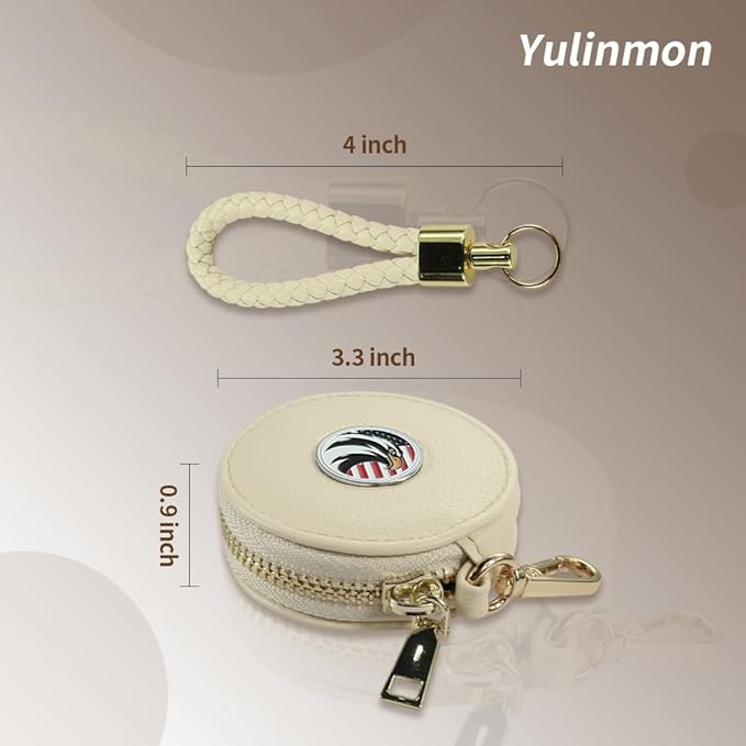 Leather Zipper Pouch Change Purse, Beige PU Leather Round Zipper Coin Purse, Small Coin Bag, Portable Change Wallet, Coin Purses Organizer Storage Pouch (White Bald Eagle)
