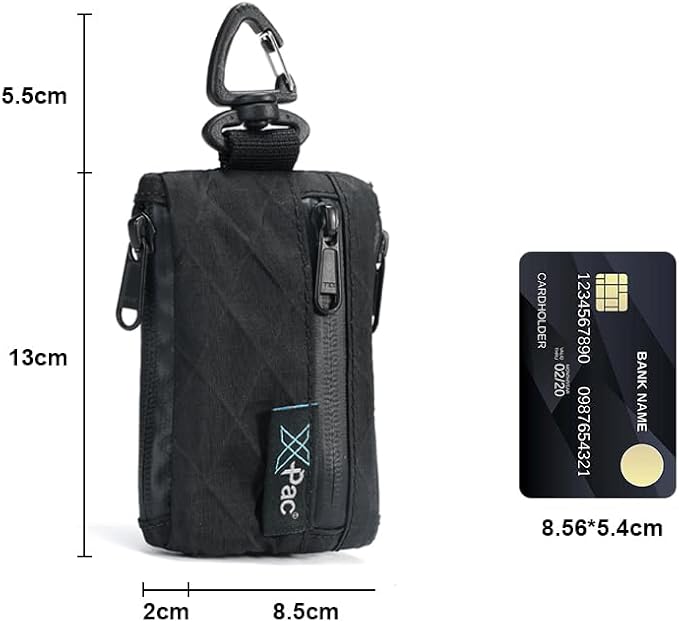Minimalist Zip Wallet for Men EDC Pouch Key Holder Small Organizer for Cards Cash Coins and AirPods Made with X PAC VX21 Waterproof Durable Everyday Carry Bag with Clip