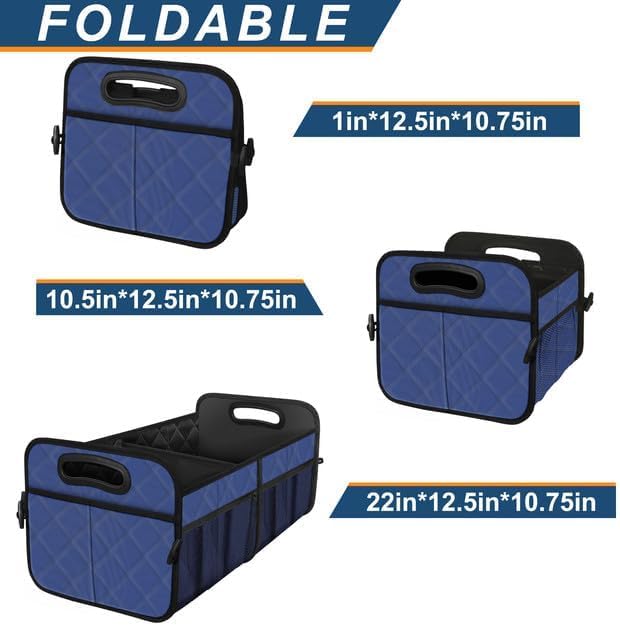 Deosk Collapsible Car Organizer with 6 Pockets, 50L Multi-Compartment Trunk Organizer, Accessories for Women/Men - Blue