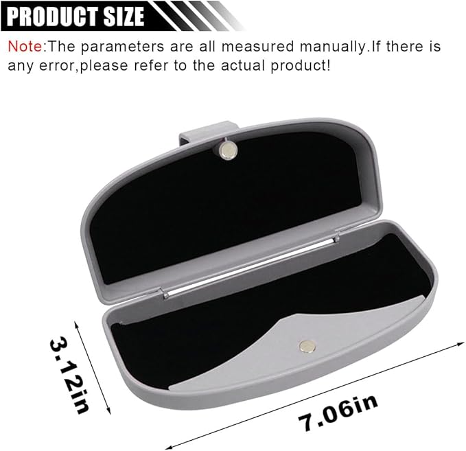 KITUREK Car Sun Visor Sunglasses Case, Glasses Storage Protective Box, Eyewear Hard Shell Eyeglasses Organizer, Magnetic Closure&Double Card Clamp (Grey)