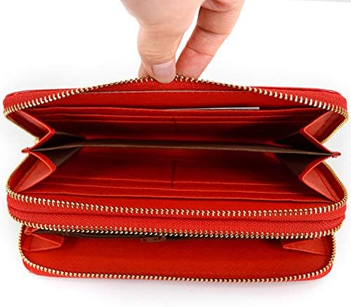 Women Patent leather Handbag Wallet Money Coin Purse Card ID Organizer Double Zip Around Red