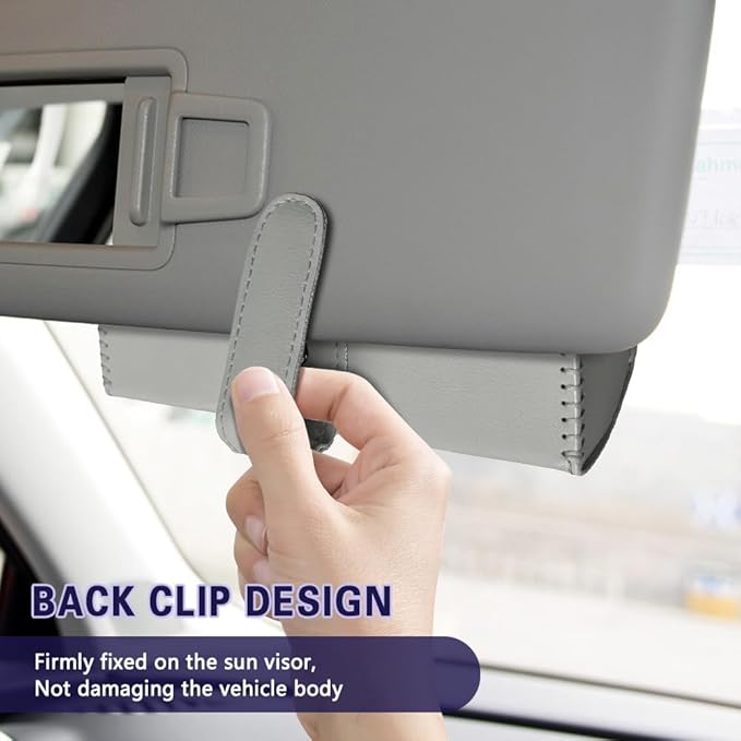 Sunglasses Holder for Car Sun Visor, Sunglass Organizer for Car, Magnetic Leather Eyeglasses Protective Storage Case, Waterproof Glasses Organizer Visor Accessories for Vehicles (Gray)