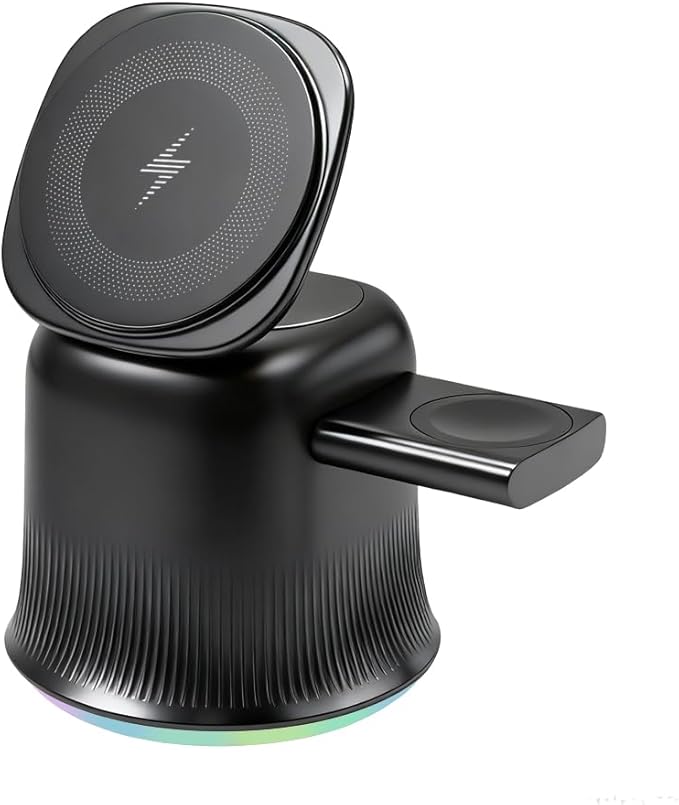 2026 3 in 1 Wireless Charging Station for Apple MagSafe Charger, 15W Fast Magnetic MagSafe Charger Stand for iPhone 17 16 15 14 13 12 Apple Watch AirPods Series (Black), Gifts for Men
