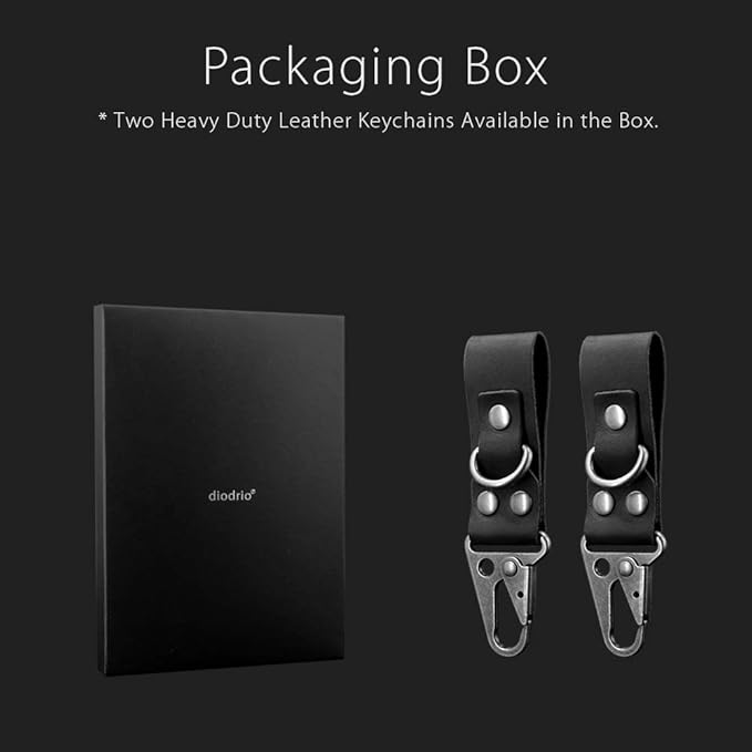 diodrio EDC Leather Strap Keychain Holder, Heavy Duty Belt Clip Key Ring Fob Holder. 2 per Pack.