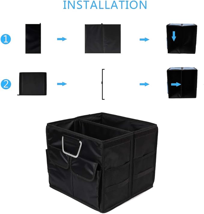 Car Trunk Organizer Collapsible Portable Multi Compartments Organizer with Non Slip Straps for SUV Truck Auto Vehicle Car Auto Minivan (Small without cover, Black)