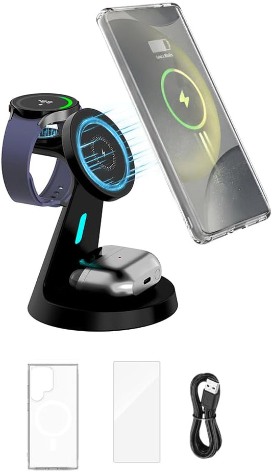 for Samsung Galaxy S24Ultra Dedicated Magnetic Charging Kit，3 in 1 Charging Station Compatible with MagSafe Samsung Charger for Watch Charger Stand for Galaxy Watch Ultra 8 7, for Buds