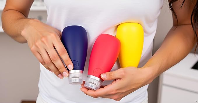Travel Bottles for Toiletries, TSA Approved 3 oz Leak Proof Silicone Soft Refillable Squeeze Travel Size Containers BPA Free for Cleansers, Lotions, Shampoo, Conditioner (red,yellow,blue,orange)