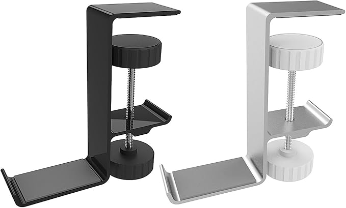 QMQJIA Metal Earphone Holder Hook Under Desk Headphone Stand Headset Hanger with Adjustable Clamp Universal Aluminum Alloy Headphone Hanger Sturdy Hook for Hanging Headphones On Desk Or Shelf