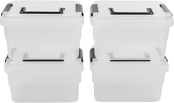 Jekiyo 2.5 Quart Plastic Latching Box, Clear Bin with Black Handle, 4 Packs