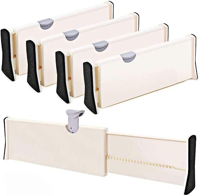 Drawer Dividers Set of 4, Adjustable 11"-17.3" Drawer Organizers, Expandable Dresser Drawer Separators Organizer Dividers for clothes, Kitchen, Drawer, Bathroom, Bedroom, Office