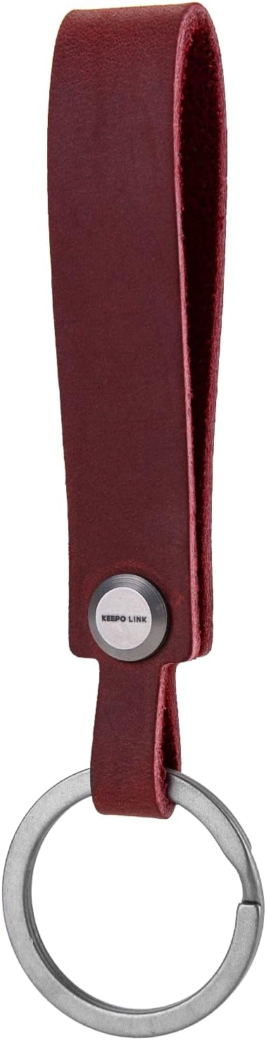 KEEPO LINK Leather Keychain Strap with Titanium Key Ring, Detachable Leather Key Chain Key Fob Holder for Men, OLM03 (Red)