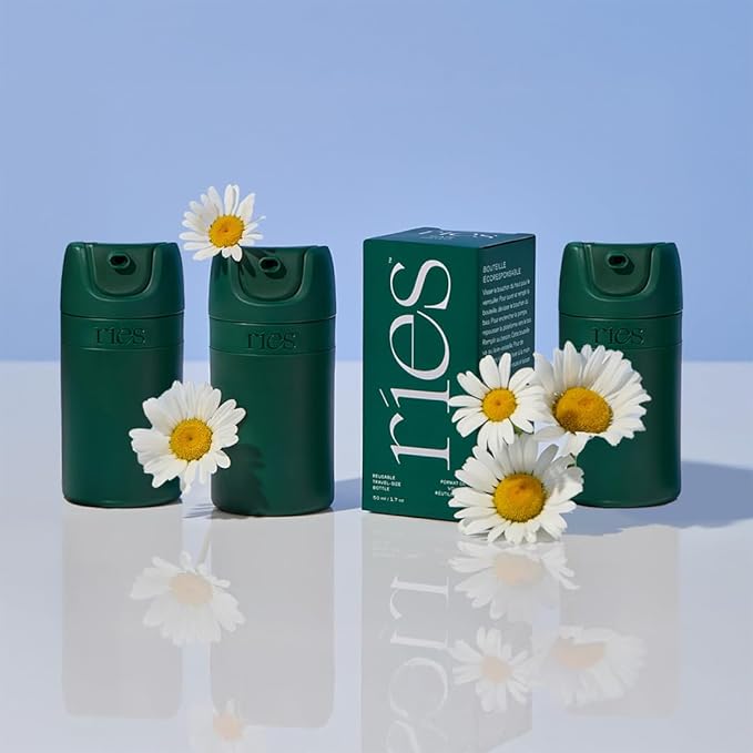 RIES Starter Set Toiletry Travel Bottles – Set of 3 (1.7oz) Airless Pump Containers for Shampoo, Conditioner, Body, Face – Leak-Proof, TSA-Approved, Dishwasher Safe- (Escapade Green)