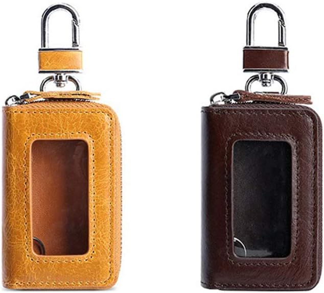 BAKUN Premium Mini Leather Car Key Case, Car Smart Key Chain Holder Wallet Zipper Bag for Remote Key Fob