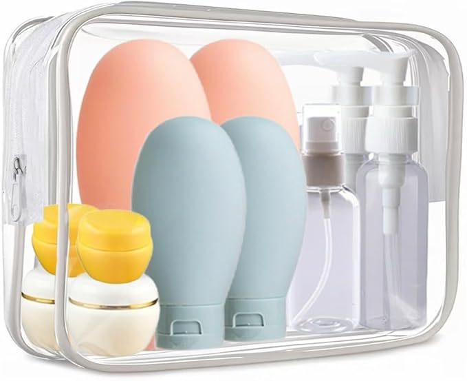 21 PCS Refillable Toiletry Bottles with Toiletry Bag for Travel Containers Empty Squeeze Leakproof Accessories for Toiletries Shampoo Lotion Body Wash (BPA Free)