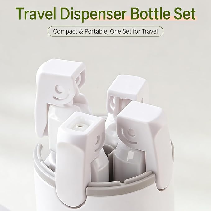 BOMPOW 4-in-1 Travel Bottles Set, Leak-Proof Refillable Containers Dispensers Labels Portable Toiletry Organizer Cup for Shampoo, Lotion, Soap