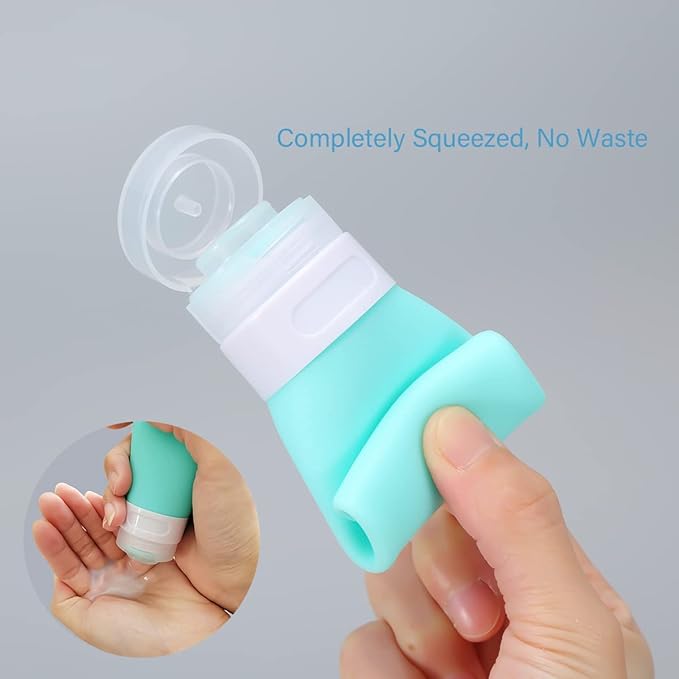 LUFEVRM 2 Pcs Silicone Travel Bottles,3oz Leak Proof Refillable Squeeze Containers with Transparent Carry Bag,Small Empty Travel Size Bottles for Shampoo,Conditioner,Lotion,Toiletries