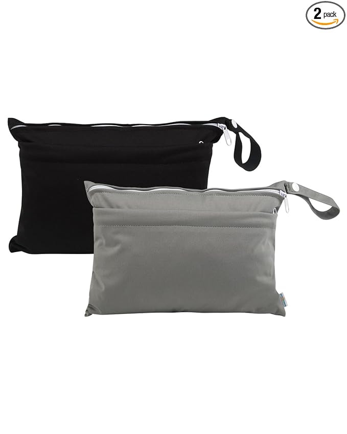 babygoal Wet Dry Bags for Baby Cloth Diapers, Washable Travel Bags, Beach, Pool, Gym Bag for Swimsuits & Wet Clothes with Two Zippered Pockets 2 Pack Small Size 2LNS01