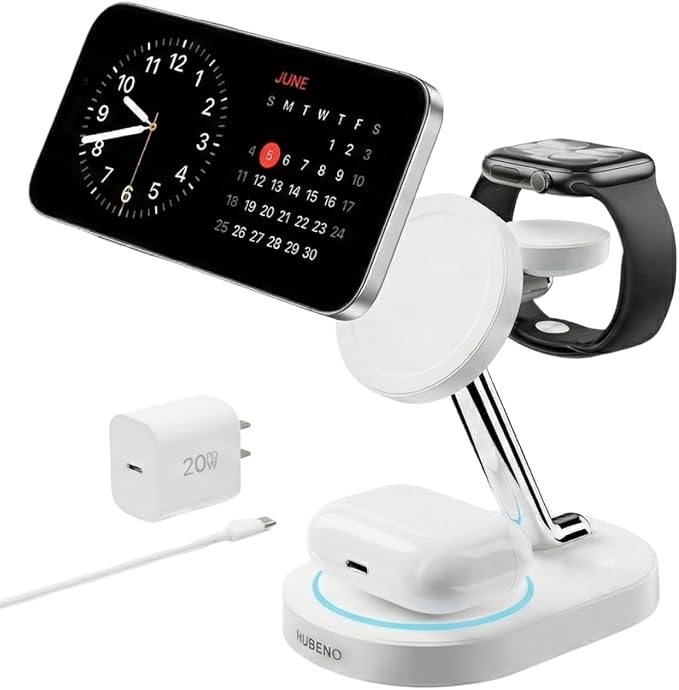 Fast Charging Station for iPhone 16/16 Pro/16 Pro Max, Wireless Charger Station for MagSafe iPhones, 3 in 1 Magnetic Charger Stand for iPhone 16/15/14/13/12 Series, Apple Watch & AirPods.(White)