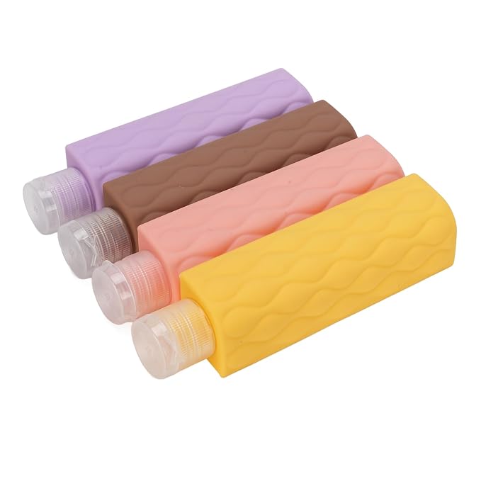4 in 1 Portable Travel Bottles Set, Leak Proof Silicone Wide Mouth Containers, Brown Series - Durable Silicone Material, Leakproof Design, Ideal for Outdoor Travel (Light Pink Series)