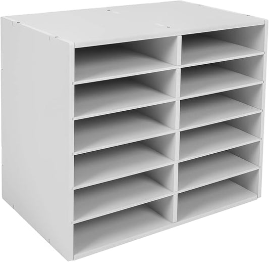 Literature Organizer 12 Slots, Compartments Mail Sorter Organizer, Adjustable Desktop File Organizer with Removable Shelves, Paper Organizer for Home Office School (White, 12 Slots)