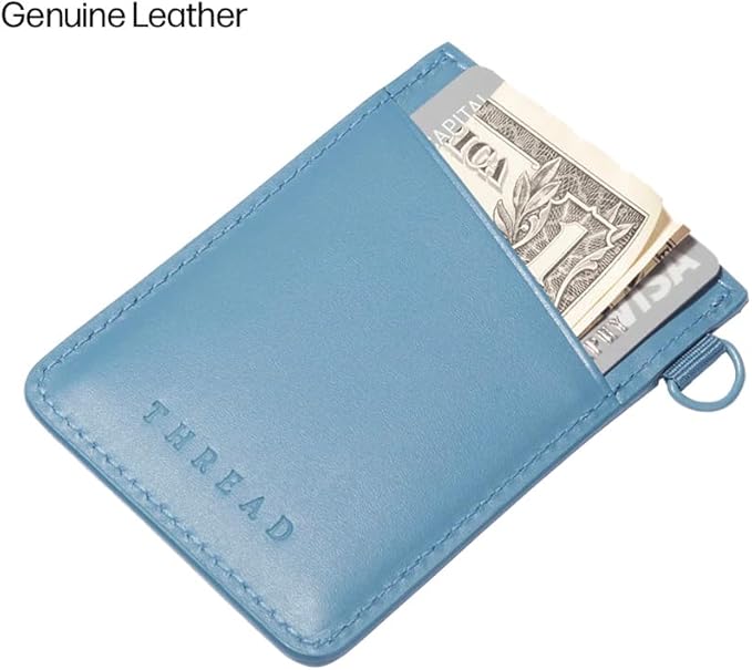 Thread Wallets Ultra Slim Minimalist Leather Card Holder Wallet (Surf Blue)