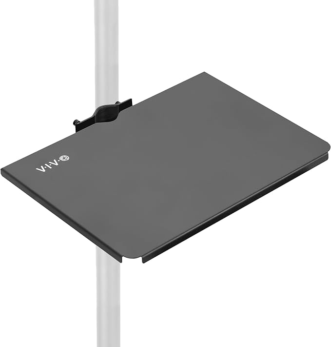 VIVO Universal Steel 14 x 10 inch Shelf Pole Mount for TV Cart, Attaches to 0.5” to 2.4” Poles, Speaker & Microphone Stands, Clamp-on Utility Storage Surface, Black, MOUNT-SF13P