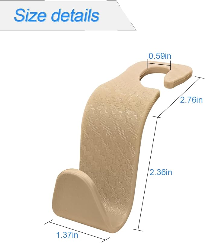 Osilly Car Seat Headrest Hook, 4 Pack Auto Seat Hanger Storage Organizer for Purse Handbag Coats Grocery Bags, Car Interior Accessories, Universal Vehicle Backseat Plastic Hanging Hook (Beige)