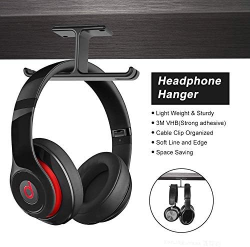 Aluminum Headphone Hanger, Link Dream Gaming Headset Headphone Hook Holder Hanger Mount Under Desk with Cable Organizer for All Headphones (Black)