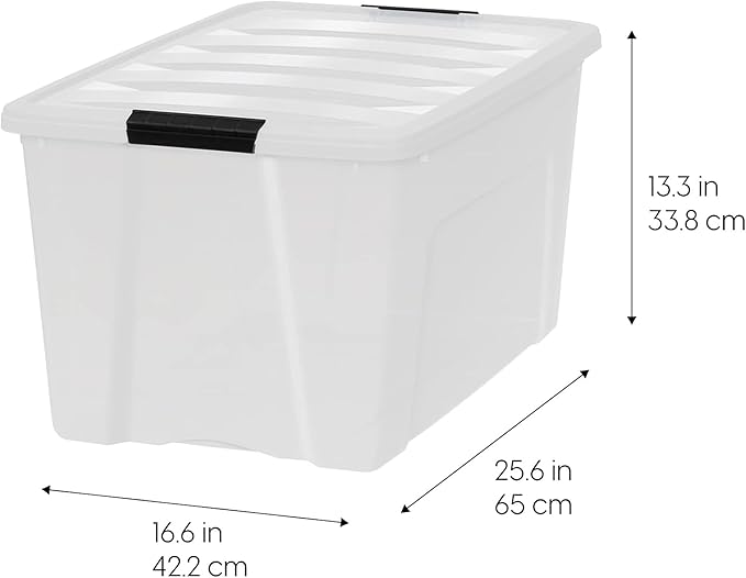 IRIS USA 72 QT Plastic Storage Box with Lid and Latches - 8 Pack - BPA-Free, Discreet Organizing Solution, Durable Nestable Stackable Containers, Secure Pull Handle - Pearl