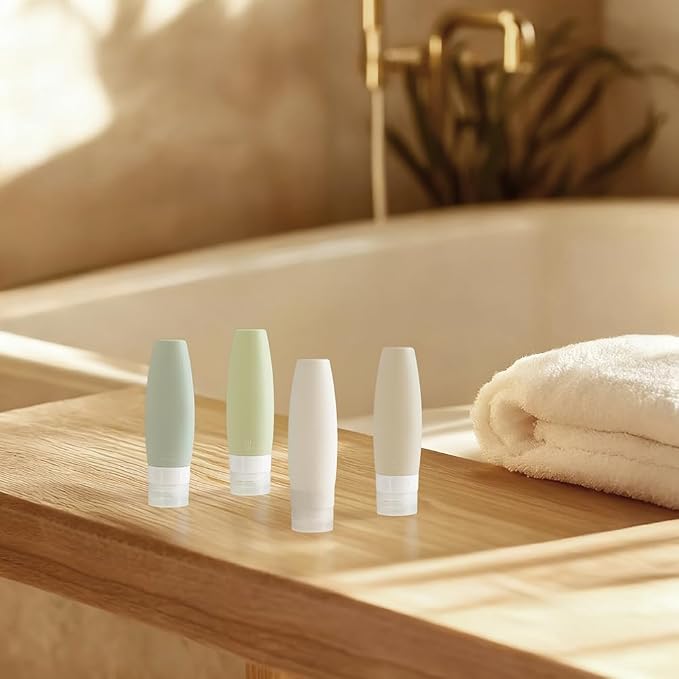 4 PCS Silicone Travel Bottles, 3oz Refillable Toiletries Containers Set, Small Empty Travel Size Bottles for Shampoo, Lotion, Shower Gel (Morandi)