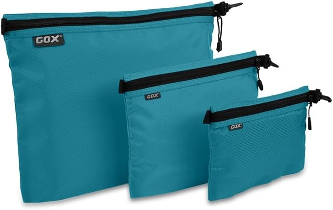 GOX 3 Pack Travel Toiletry Bag for Men Carry On Packing Organizer Zipper Pouch Portable Cosmetic Pouch Accessory Document Electronics (Turquoise)